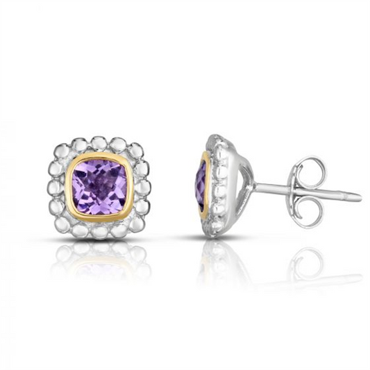 Sterling Silver 18K Amethyst Popcorn Post Earrings