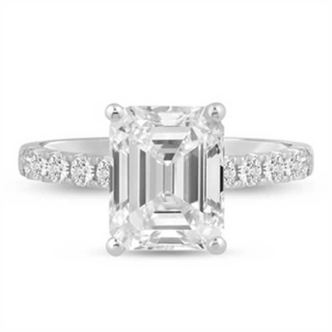 14K White Gold 4.5 CTTW Emerald Cut Semi-Mount Engagement Ring