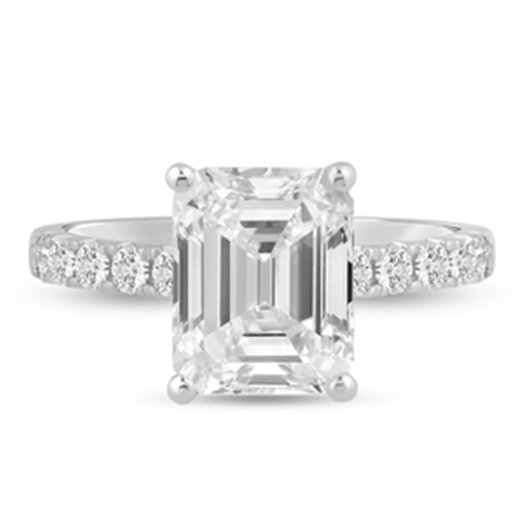 14K White Gold 4.5 CTTW Emerald Cut Semi-Mount Engagement Ring