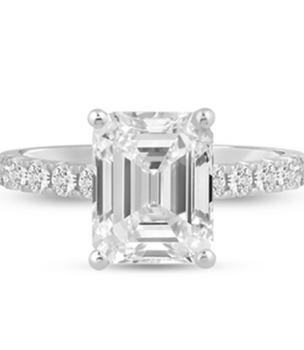 14K White Gold 4.5 CTTW Emerald Cut Semi-Mount Engagement Ring