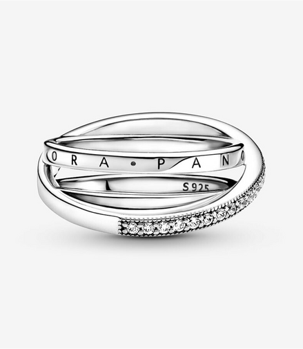 Pandora Signature Crossover Pavé Triple Band Ring Size 6