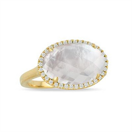 White Orchid Clear Quartz Mother Of Pearl And Diamond Ring
