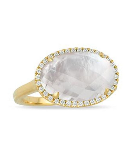 White Orchid Clear Quartz Mother Of Pearl And Diamond Ring