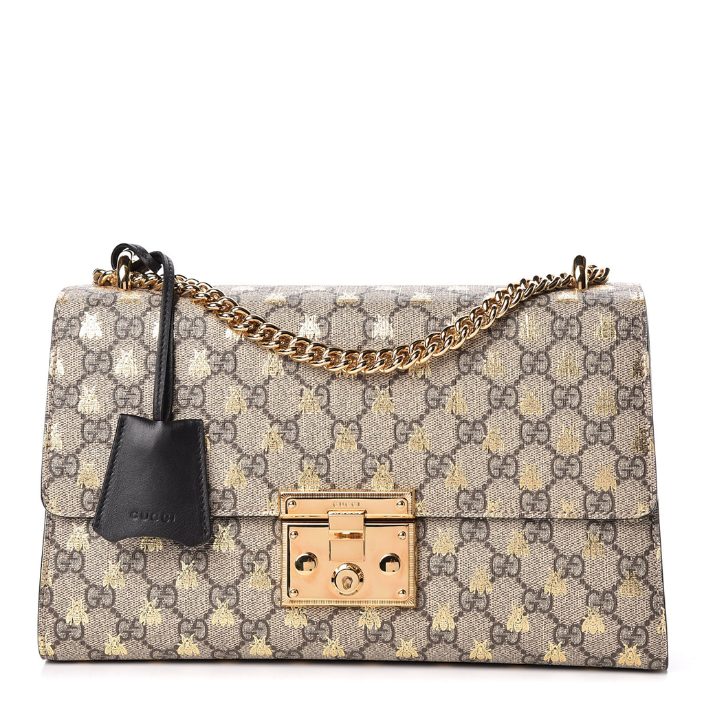 Gently Loved Gucci GG Supreme Monogram Large Bee Padlock Tote Handbag