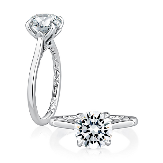 A.JAFFE 14K Gold Classic Round Solitaire Diamond Semi-Mount Engagement Ring with Quilts™ Band