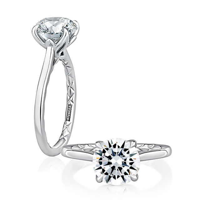 A.JAFFE 14K Gold Classic Round Solitaire Diamond Semi-Mount Engagement Ring with Quilts™ Band