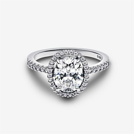 Pandora Timeless Oval Sparkling Halo Statement Ring Size 7