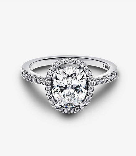 Pandora Timeless Oval Sparkling Halo Statement Ring Size 6