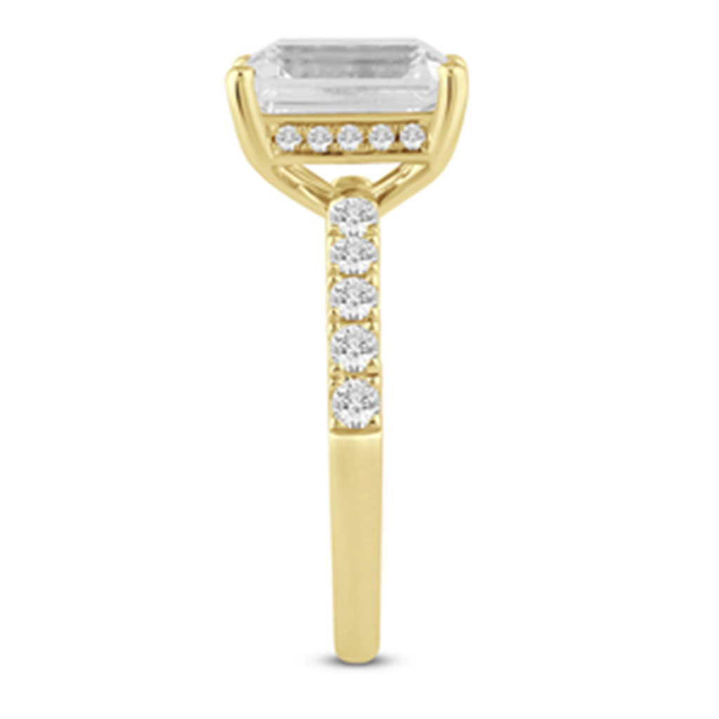 14k Yellow Gold 4.5 CTW Emerald Cut Lab Grown Diamond Semi-Mount Ring