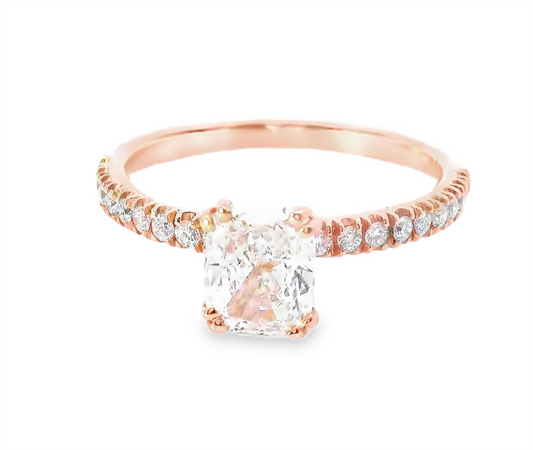 14K Rose Gold Cushion Cut Semi-mount Diamond Engagement Ring