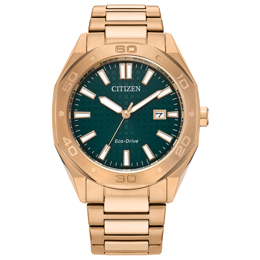 Citizen Eco-Drive Gold Tone Weekender Green Dial Watch