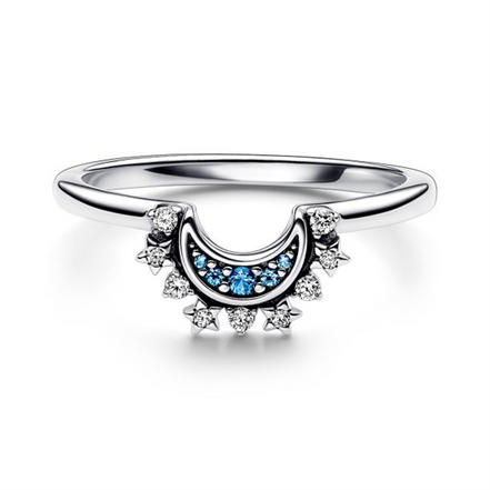 Pandora Celestial Blue Sparkling Moon Ring Size 7