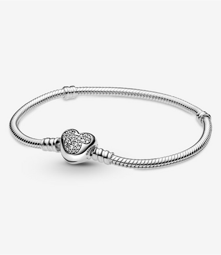 Pandora Disney Mickey Mouse Heart Clasp Snake Chain Bracelet Size 19
