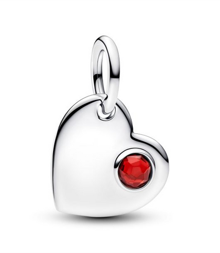 Pandora Engravable Heart Red Stone Dangle Charm