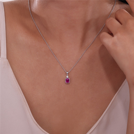 Lafonn 0.91 CTW Simulated Diamond and Ruby July Birthstone Necklace