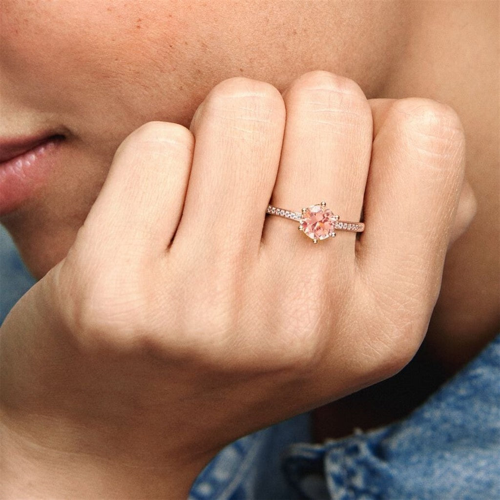 Pandora Timeless Pink Sparkling Crown Solitaire Ring Size 7