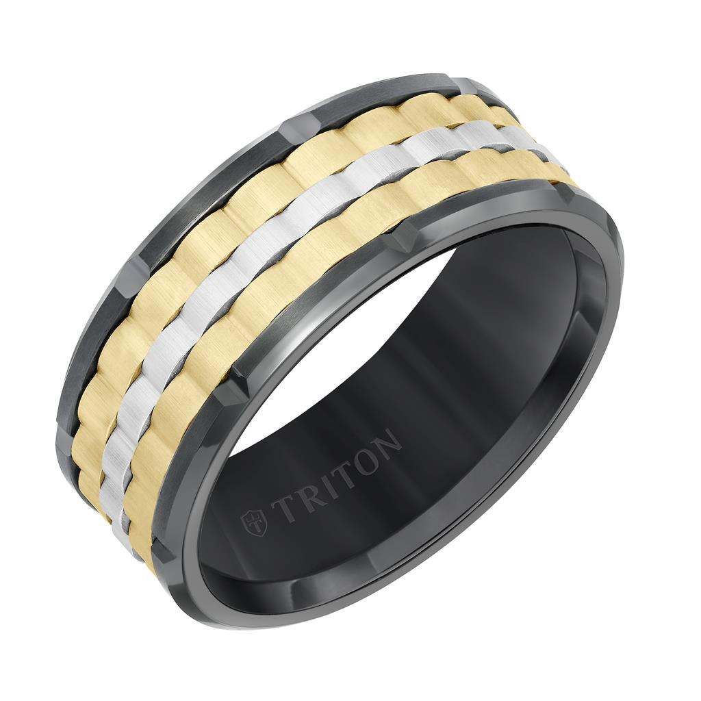 Triton 9mm Tungsten Carbide Flat Edge Baskerweave Contemporary Wedding Band