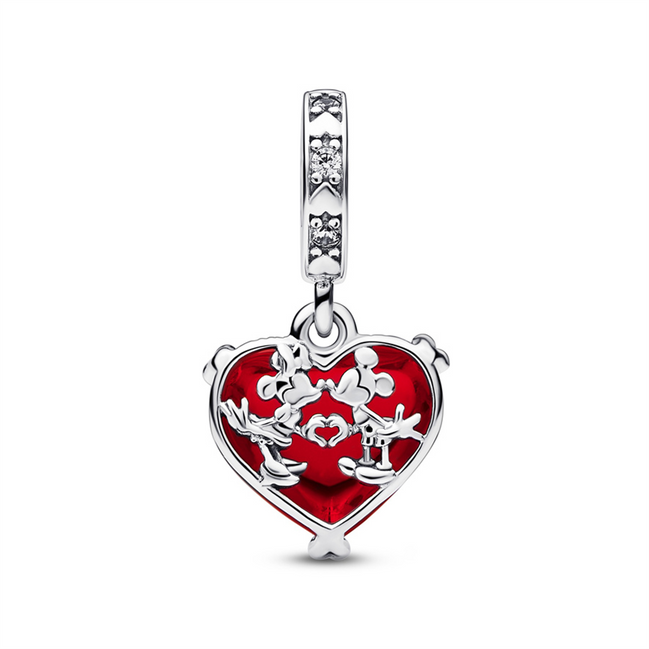 Disney X Pandora Mickey & Minnie Mouse Kiss Red Murano Glass Dangle Charm
