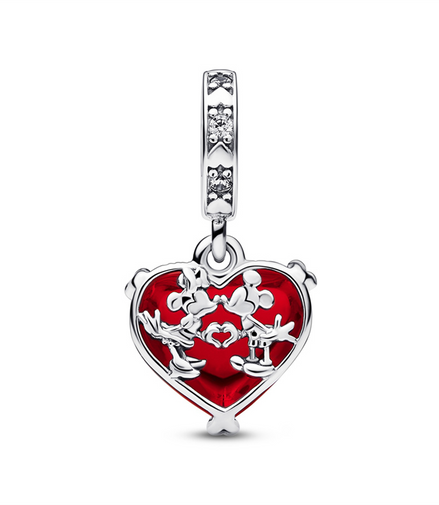 Disney X Pandora Mickey & Minnie Mouse Kiss Red Murano Glass Dangle Charm
