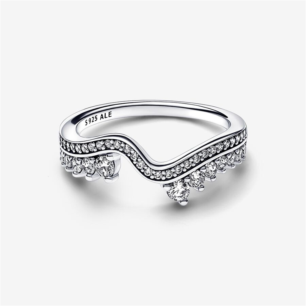 Pandora Timeless Sparkling Asymmetric Wave Ring Size 7