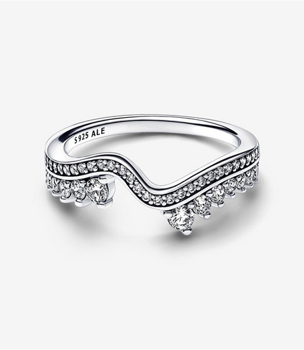 Pandora Timeless Sparkling Asymmetric Wave Ring Size 7
