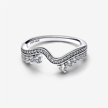 Pandora Timeless Sparkling Asymmetric Wave Ring Size 7.5