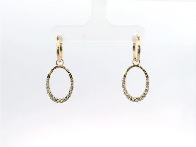 14K Yellow Gold And 0.53 CTW Diamond Oval Shaped Drop Dangle Earrings