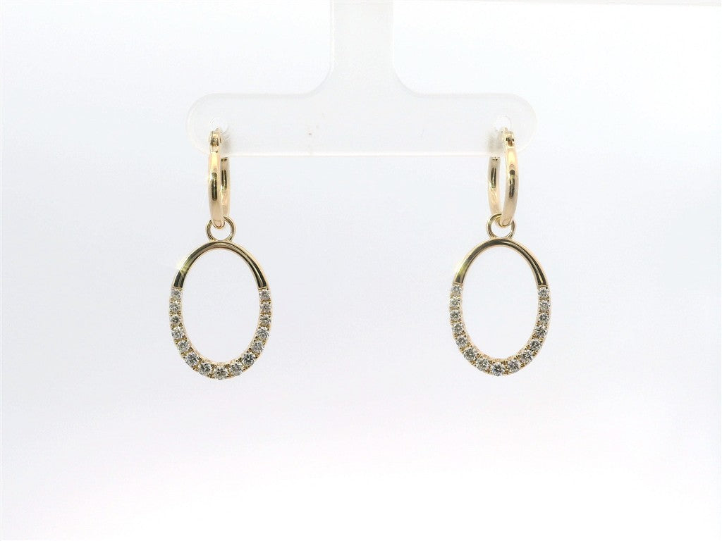 14K Yellow Gold And 0.53 CTW Diamond Oval Shaped Drop Dangle Earrings