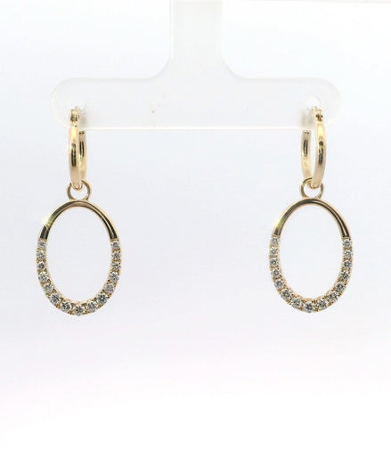 14K Yellow Gold And 0.53 CTW Diamond Oval Shaped Drop Dangle Earrings