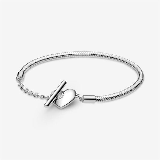 Pandora Moments Heart T-Bar Snake Chain Bracelet Size 17