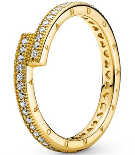 Pandora Signature Logo Sparkling Overlapping Ring Size 7