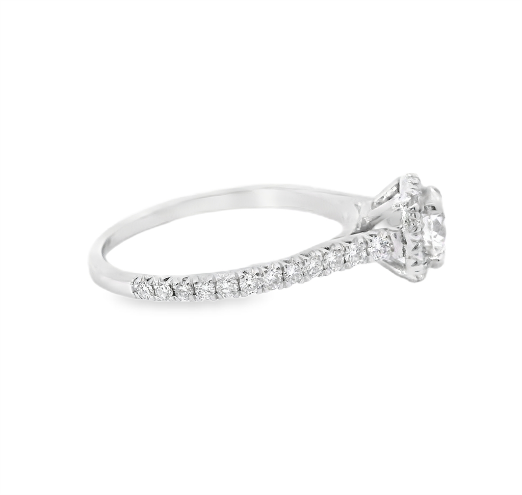 14K White Gold And 0.93 CTW Diamond Halo Engagement Ring