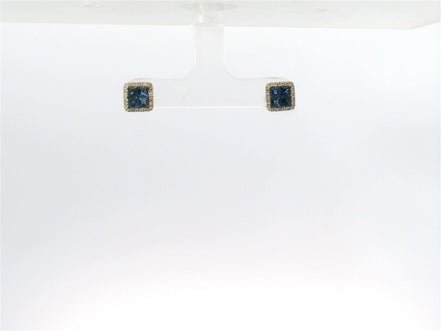 14K White Gold Sapphire And Diamond Square Halo Stud Earrings