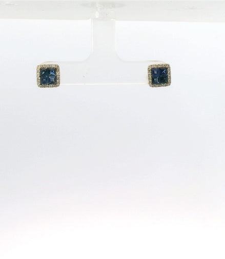 14K White Gold Sapphire And Diamond Square Halo Stud Earrings
