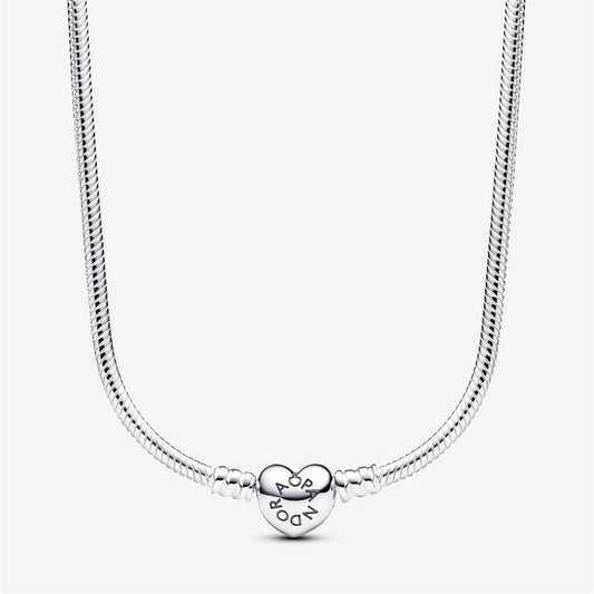 Pandora Moments Heart Clasp Snake Chain Necklace 45"