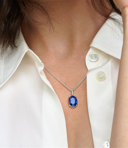 Pandora Timeless Sparkling Blue Statement Halo Pendant Necklace