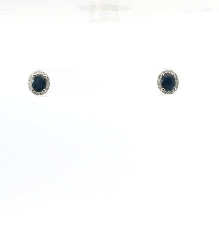 14K White Gold Diamond & Sapphire Oval Stud Earrings