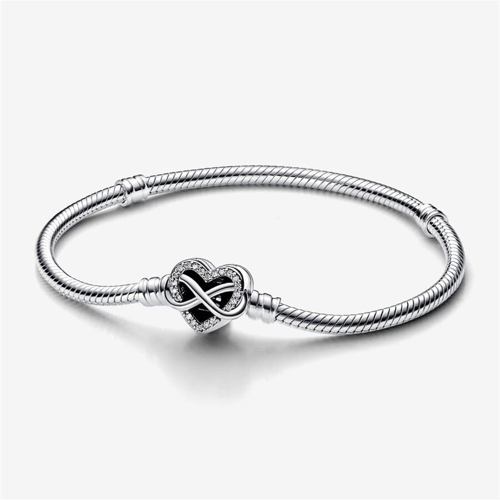 Pandora Moments Sparkling Infinity Heart Clasp Snake Chain Bracelet Size 17