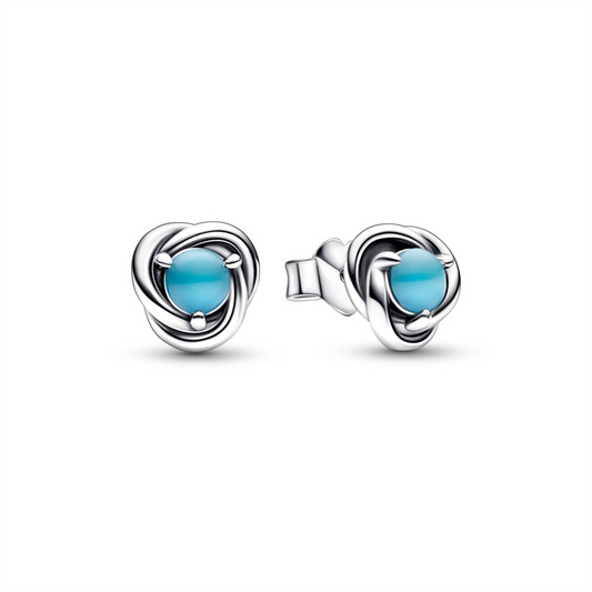 Pandora Moments December Turquoise Blue Eternity Circle Stud Earrings