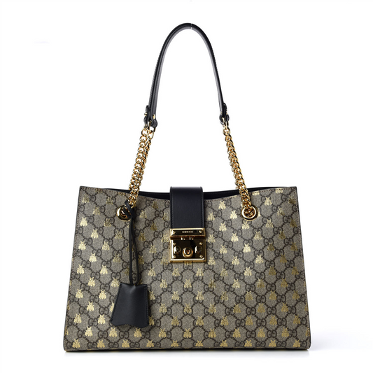 Gently Loved Gucci GG Supreme Monogram Large Bee Padlock Tote Handbag