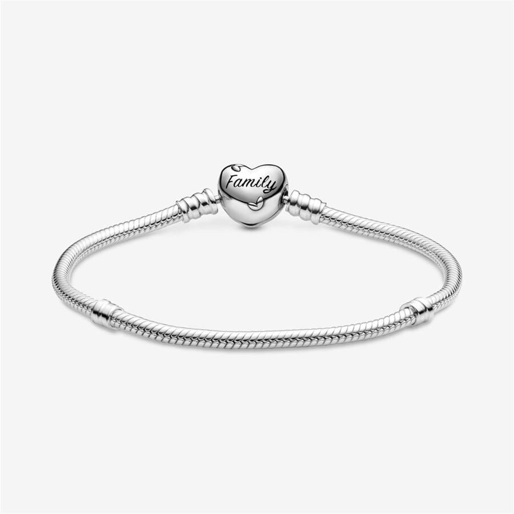 Pandora Moments Family Tree Heart Clasp Snake Chain Bracelet Size 18