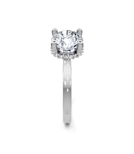 14K White Gold 0.16 CTW Round Diamond Hidden Halo Semi-Mount Engagement Ring
