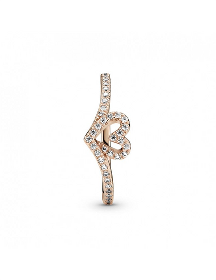 Pandora Timeless Sparkling Wishbone Heart Ring Size 6