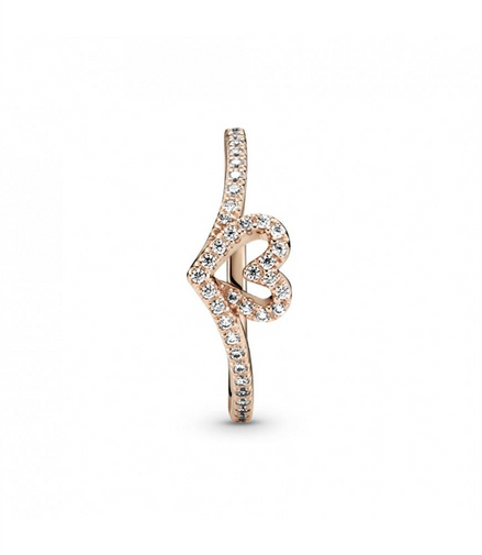 Pandora Timeless Sparkling Wishbone Heart Ring Size 6