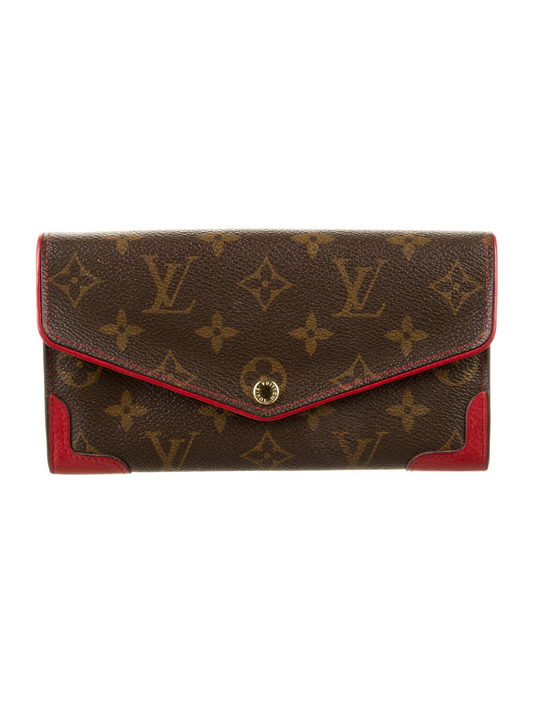 Gently Loved Louis Vuitton Sarah Retiro Monogram Wallet With Red Trim