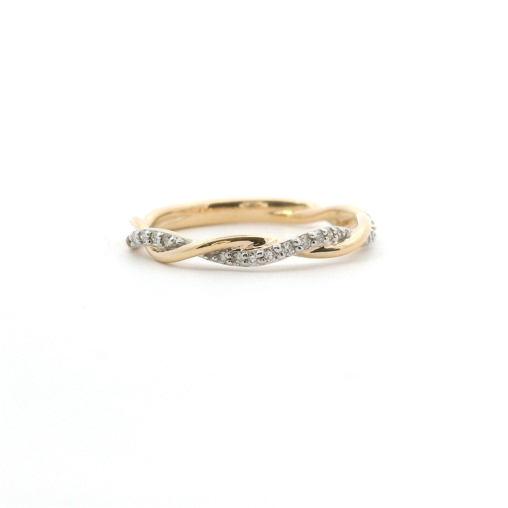 14K Yellow Gold And 0.10 CTW Diamond Stackable Twisted Band