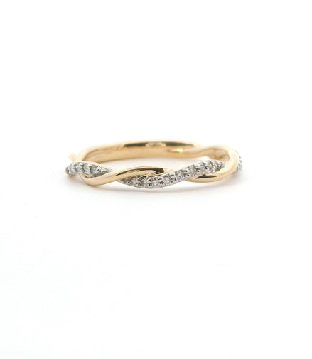 14K Yellow Gold And 0.10 CTW Diamond Stackable Twisted Band