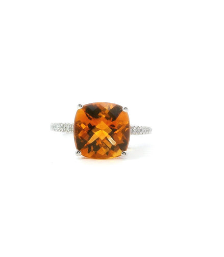 14K White Gold Diamond And Citrine Cushion Cut Fashion Ring