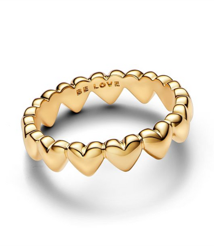 Pandora Moments Row of Hearts Gold-Plated Ring Size 8.5