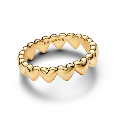 Pandora Moments Row of Hearts Gold-Plated Ring Size 8.5